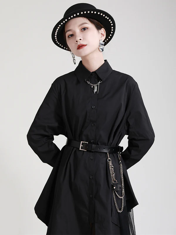 Urban Loose Split-Joint Lapel Long Sleeves Midi Dress - Image 13