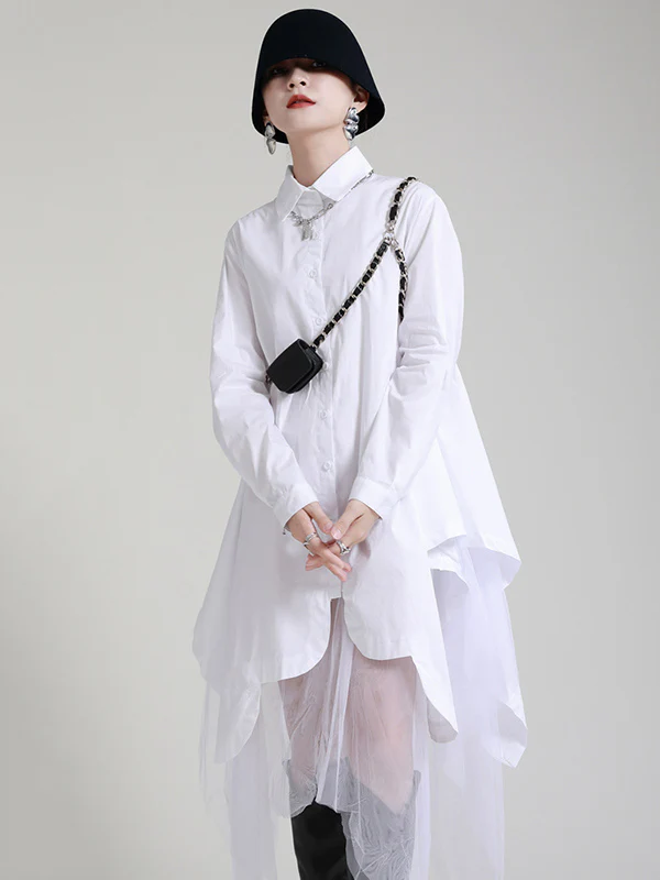 Urban Loose Split-Joint Lapel Long Sleeves Midi Dress - Image 15