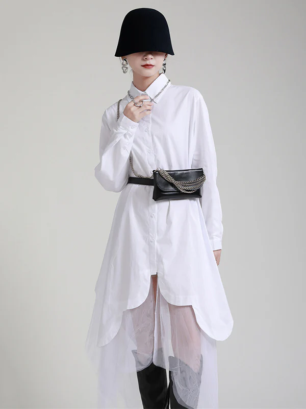 Urban Loose Split-Joint Lapel Long Sleeves Midi Dress - Image 16