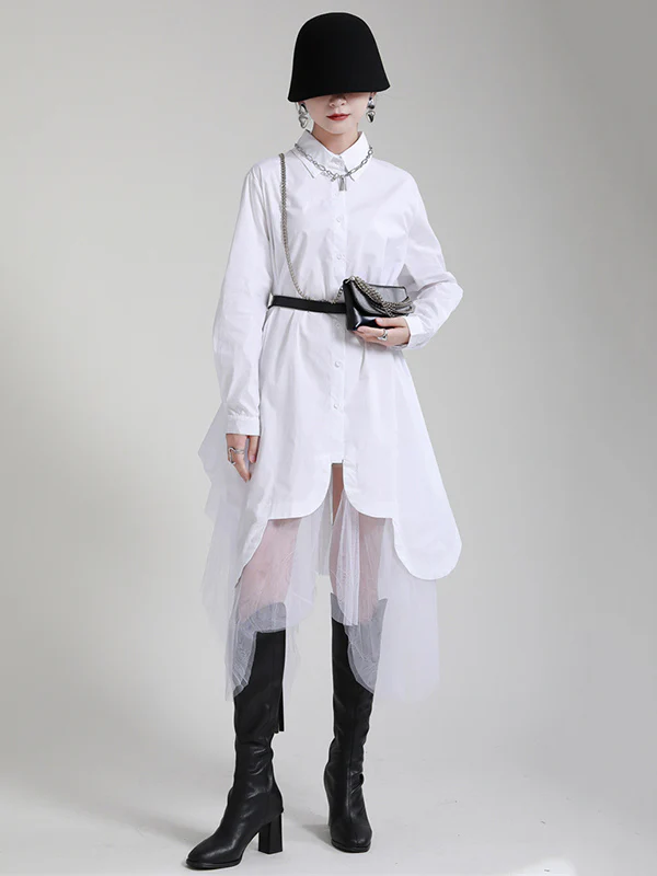 Urban Loose Split-Joint Lapel Long Sleeves Midi Dress - Image 17
