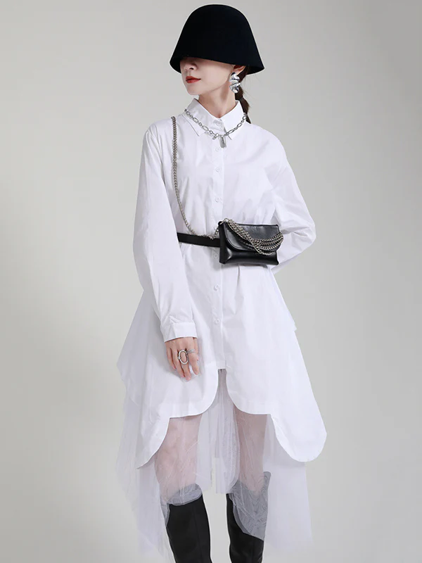 Urban Loose Split-Joint Lapel Long Sleeves Midi Dress - Image 18