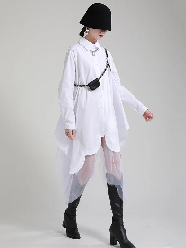 Urban Loose Split-Joint Lapel Long Sleeves Midi Dress - Image 19