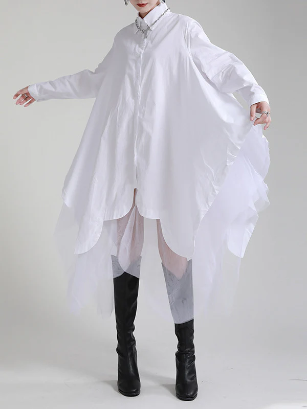 Urban Loose Split-Joint Lapel Long Sleeves Midi Dress - Image 2