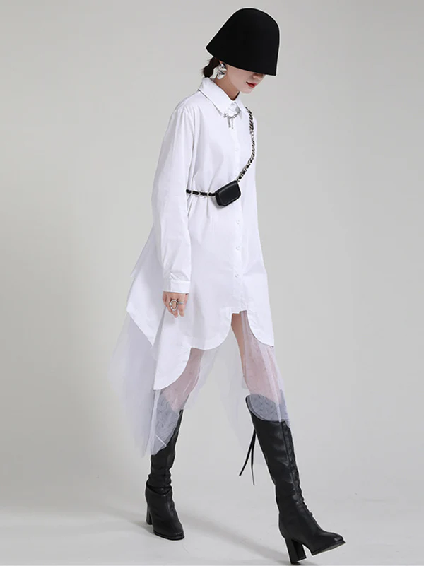Urban Loose Split-Joint Lapel Long Sleeves Midi Dress - Image 20