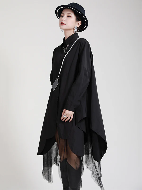 Urban Loose Split-Joint Lapel Long Sleeves Midi Dress - Image 3