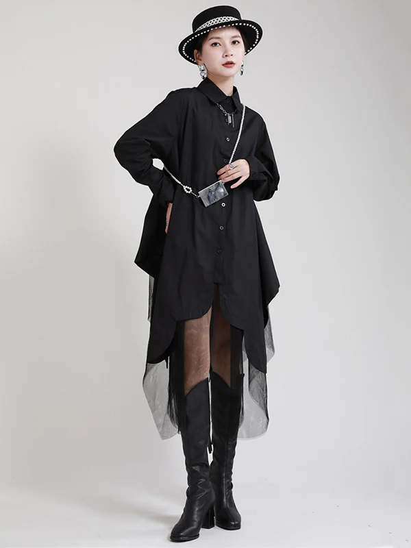 Urban Loose Split-Joint Lapel Long Sleeves Midi Dress - Image 7