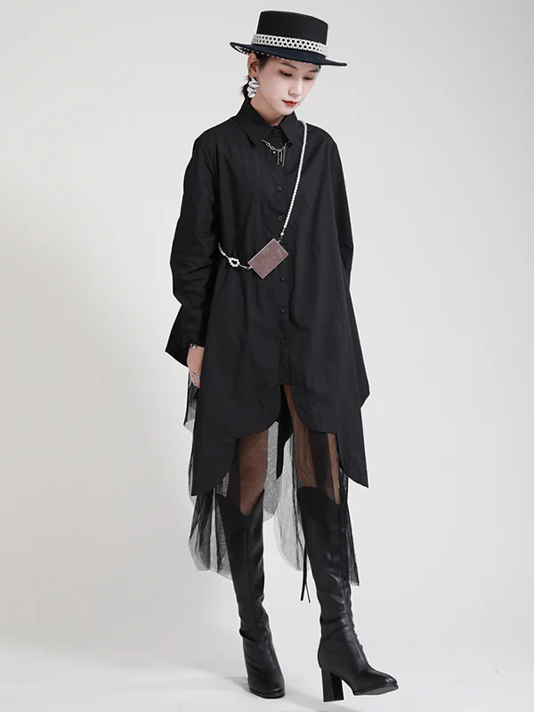 Urban Loose Split-Joint Lapel Long Sleeves Midi Dress - Image 8