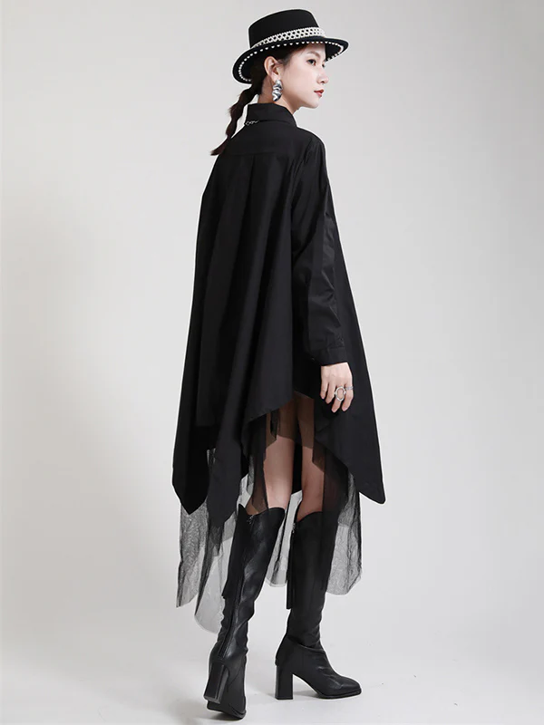 Urban Loose Split-Joint Lapel Long Sleeves Midi Dress - Image 9