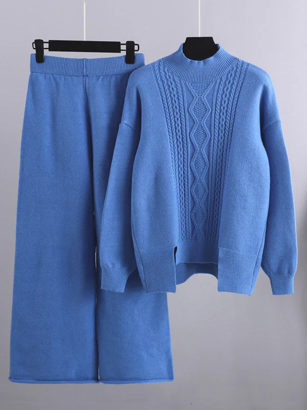 Urban Loose Split-Side Half Turtleneck Sweater Tops& Wide Leg Pants Two Pieces Set - Image 8