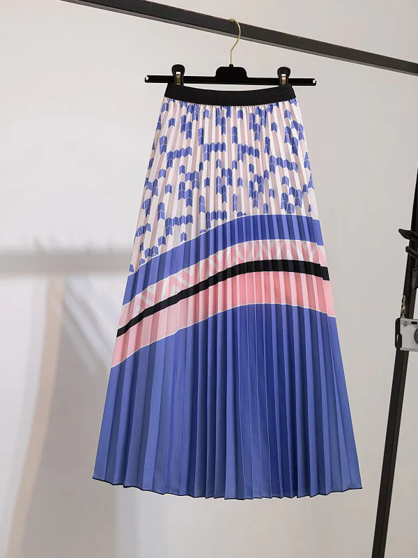 Urban Multi-Colored Printed High Waisted Pleated Skirt - Image 2