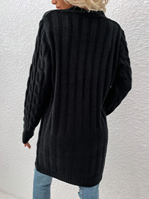 Urban Simple Loose Buttoned Solid Color Jacquard Cardigan Coat - Image 10