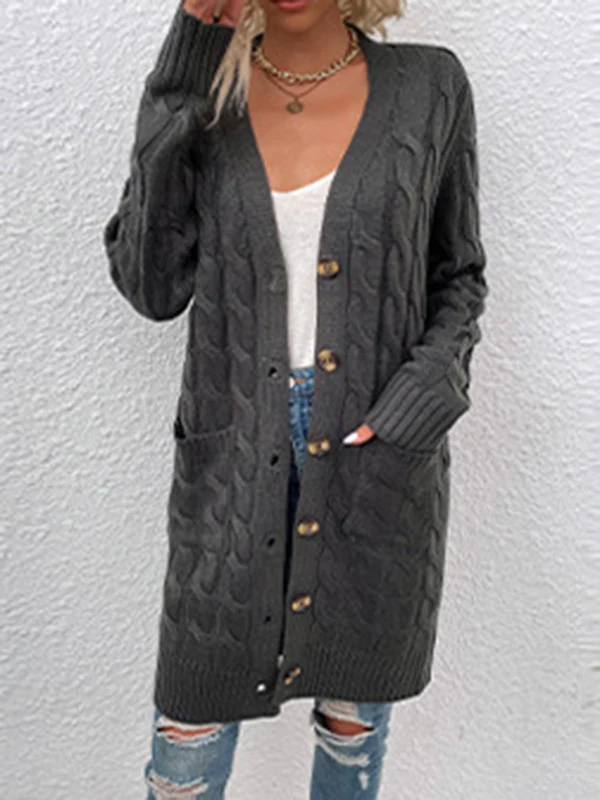 Urban Simple Loose Buttoned Solid Color Jacquard Cardigan Coat - Image 11