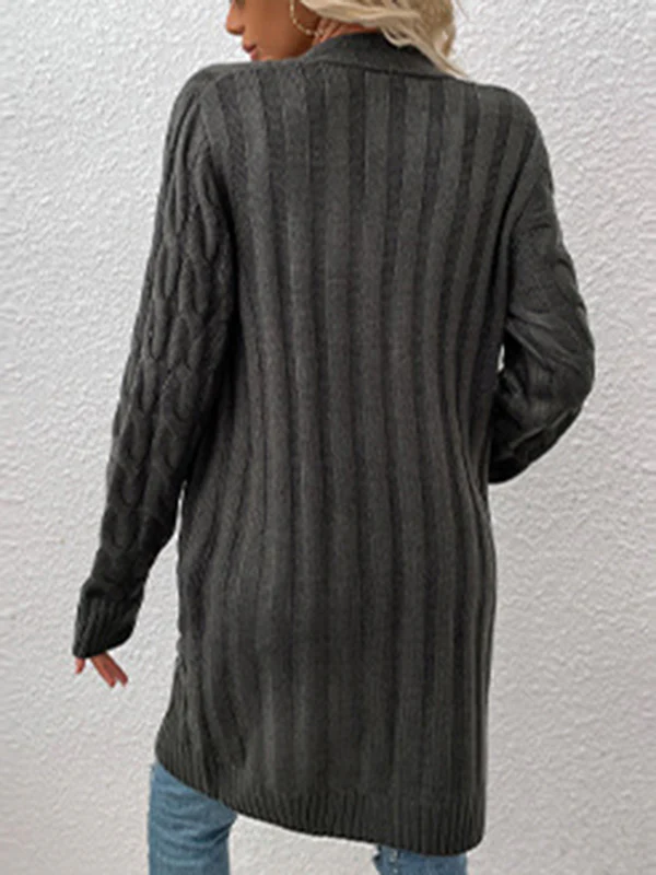 Urban Simple Loose Buttoned Solid Color Jacquard Cardigan Coat - Image 12