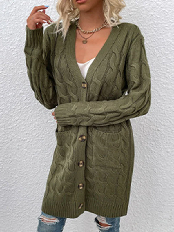 Urban Simple Loose Buttoned Solid Color Jacquard Cardigan Coat - Image 13