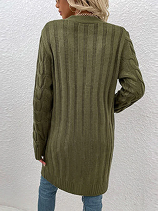 Urban Simple Loose Buttoned Solid Color Jacquard Cardigan Coat - Image 14