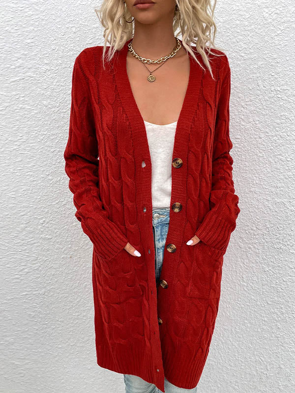 Urban Simple Loose Buttoned Solid Color Jacquard Cardigan Coat - Image 15