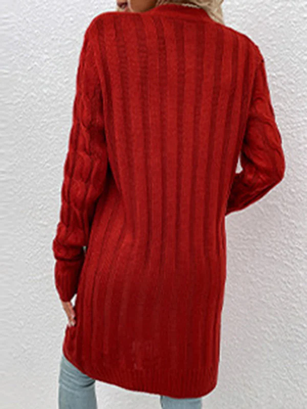 Urban Simple Loose Buttoned Solid Color Jacquard Cardigan Coat - Image 16