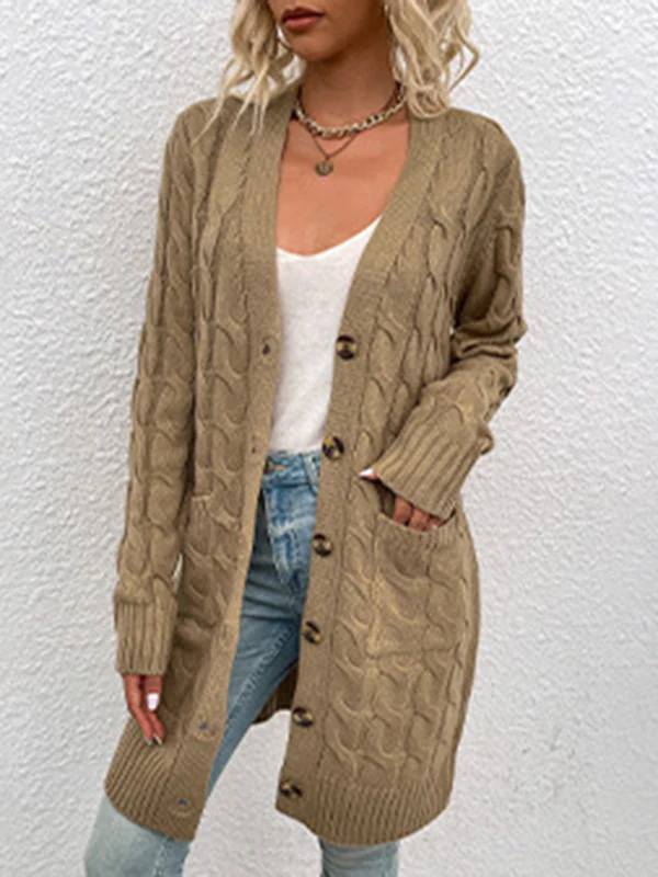 Urban Simple Loose Buttoned Solid Color Jacquard Cardigan Coat - Image 17