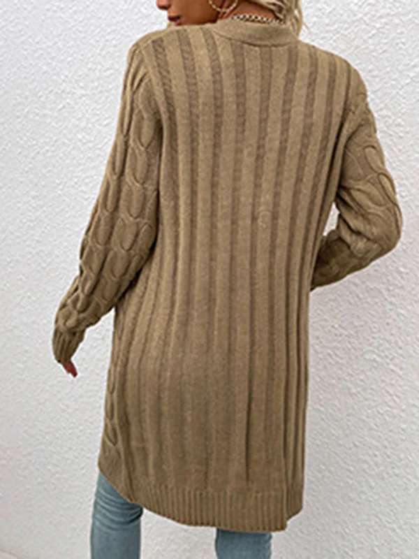 Urban Simple Loose Buttoned Solid Color Jacquard Cardigan Coat - Image 18
