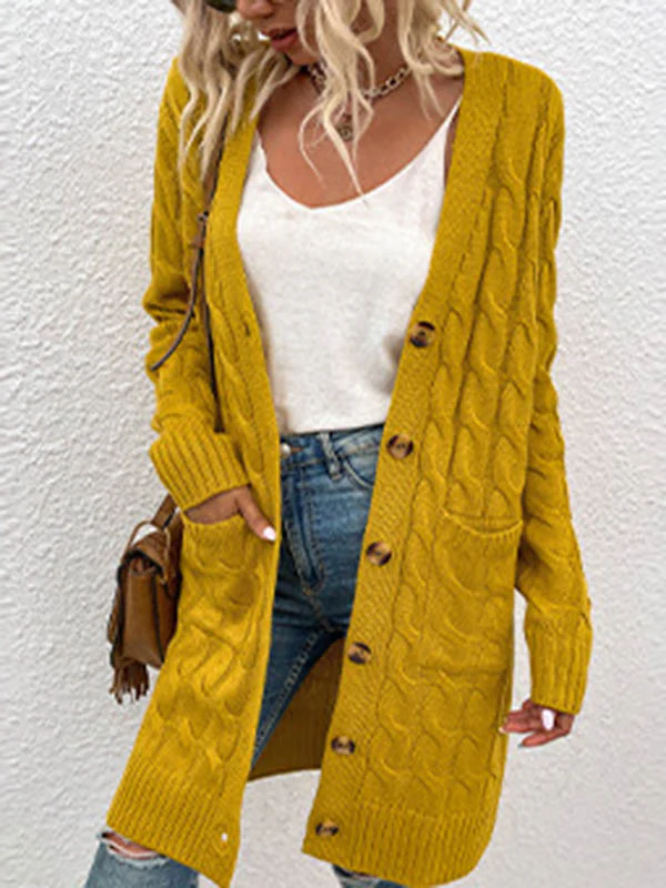 Urban Simple Loose Buttoned Solid Color Jacquard Cardigan Coat - Image 19