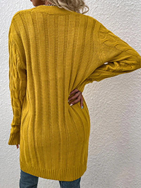 Urban Simple Loose Buttoned Solid Color Jacquard Cardigan Coat - Image 20