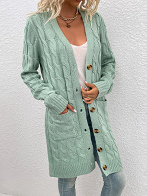 Urban Simple Loose Buttoned Solid Color Jacquard Cardigan Coat - Image 21