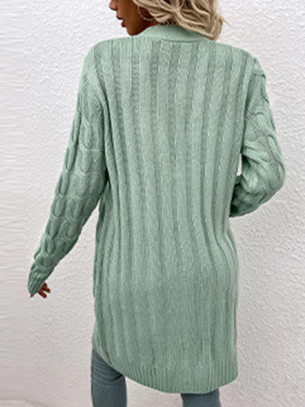 Urban Simple Loose Buttoned Solid Color Jacquard Cardigan Coat - Image 22