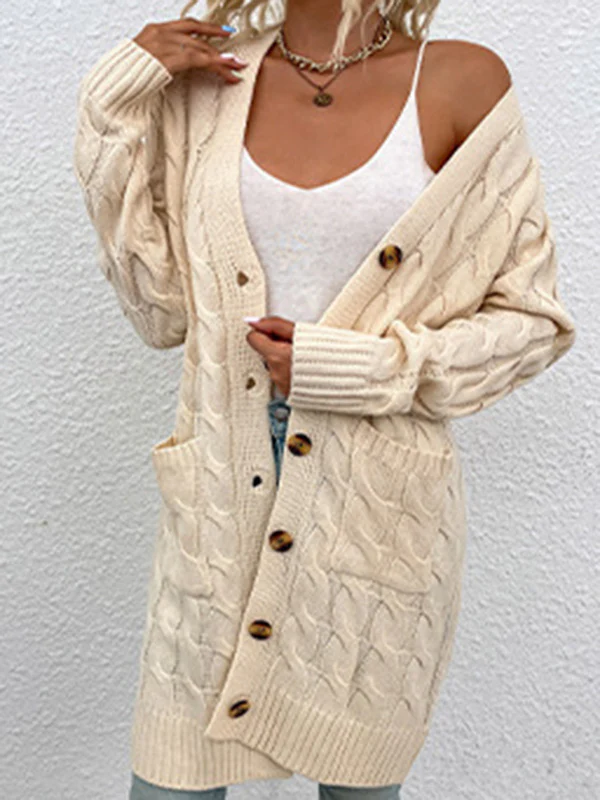 Urban Simple Loose Buttoned Solid Color Jacquard Cardigan Coat - Image 23