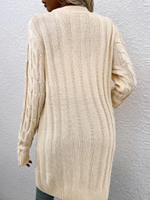 Urban Simple Loose Buttoned Solid Color Jacquard Cardigan Coat - Image 24
