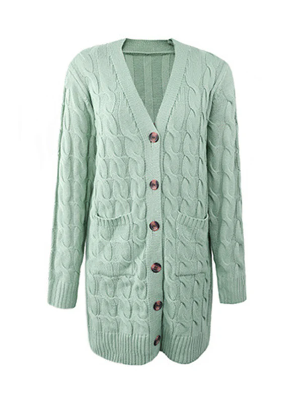 Urban Simple Loose Buttoned Solid Color Jacquard Cardigan Coat - Image 25