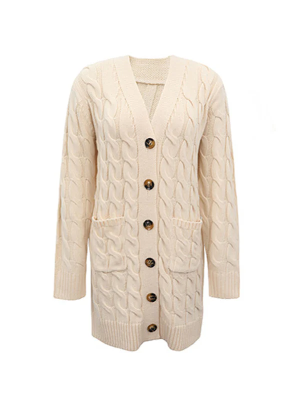 Urban Simple Loose Buttoned Solid Color Jacquard Cardigan Coat - Image 26