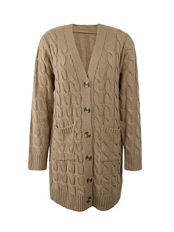 Urban Simple Loose Buttoned Solid Color Jacquard Cardigan Coat - Image 27
