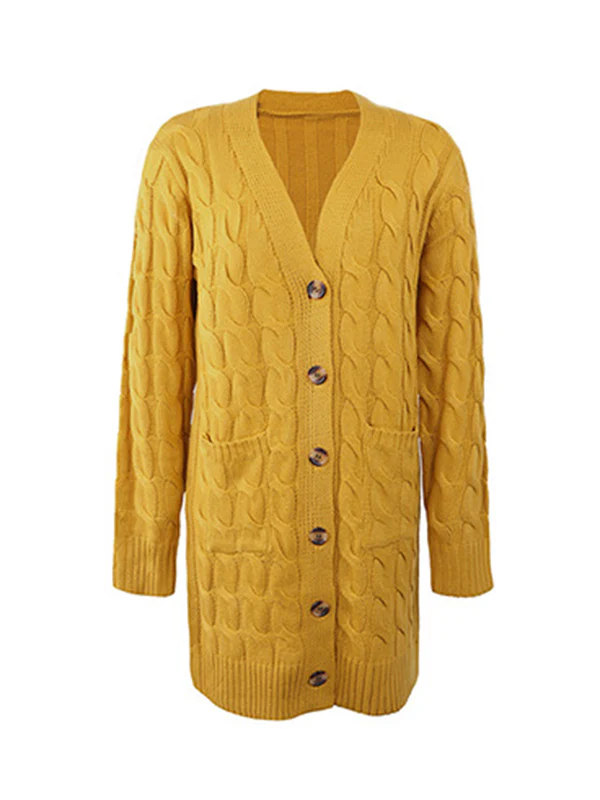 Urban Simple Loose Buttoned Solid Color Jacquard Cardigan Coat - Image 28