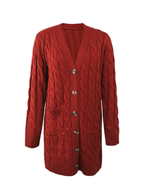 Urban Simple Loose Buttoned Solid Color Jacquard Cardigan Coat - Image 29