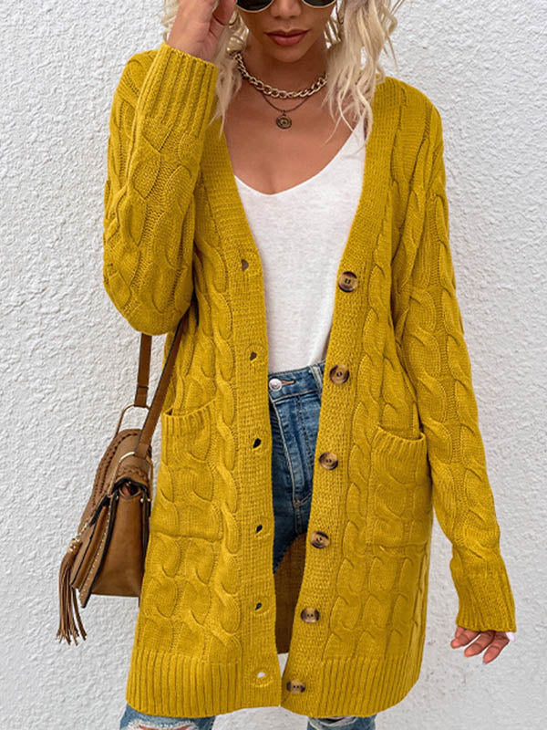 Urban Simple Loose Buttoned Solid Color Jacquard Cardigan Coat - Image 3