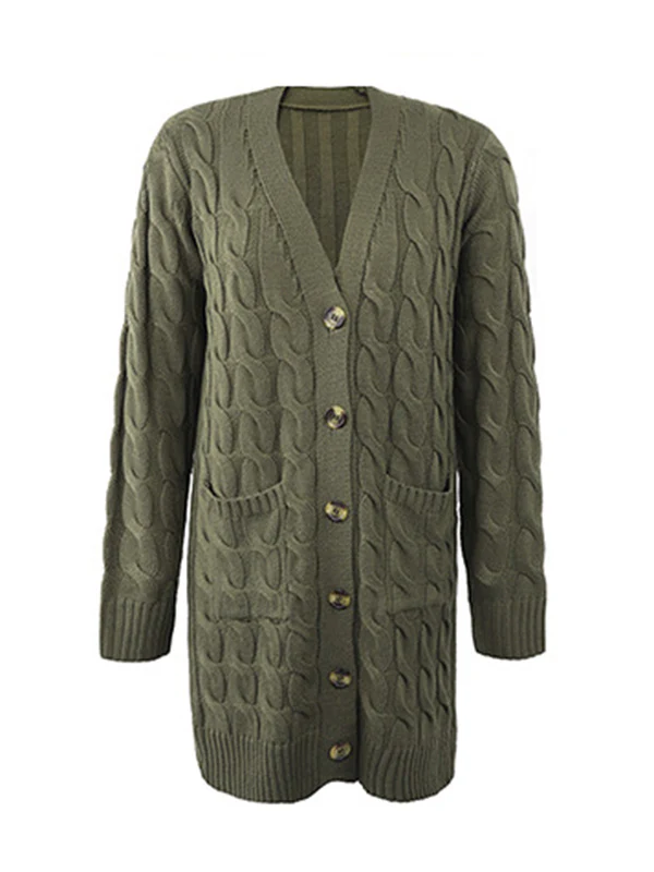 Urban Simple Loose Buttoned Solid Color Jacquard Cardigan Coat - Image 30