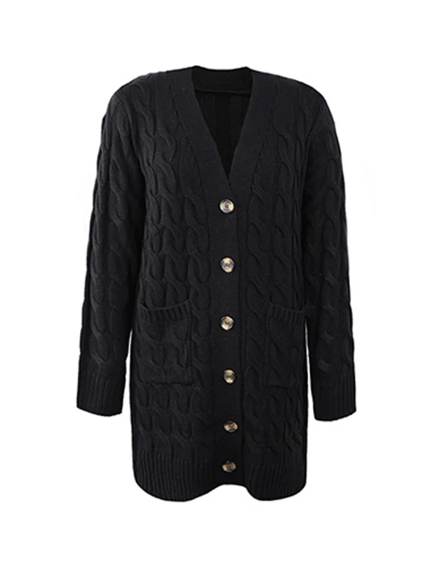 Urban Simple Loose Buttoned Solid Color Jacquard Cardigan Coat - Image 32