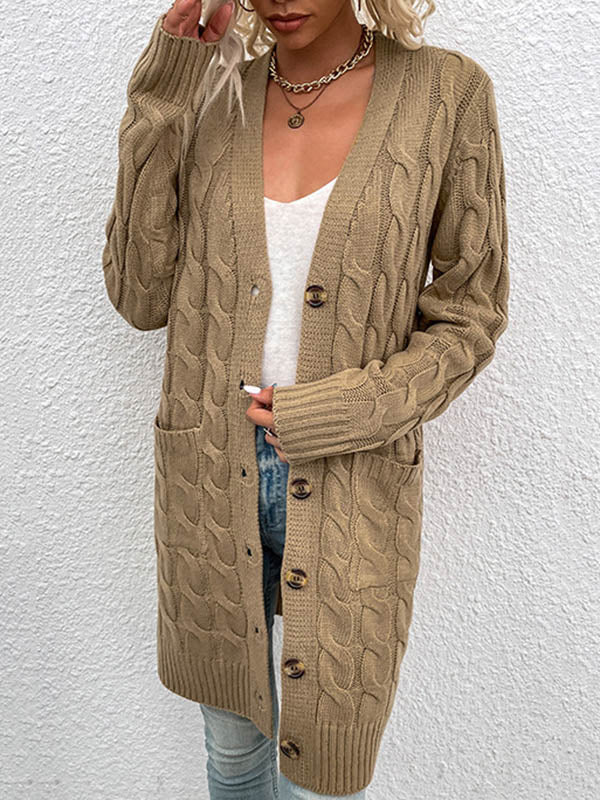 Urban Simple Loose Buttoned Solid Color Jacquard Cardigan Coat - Image 4