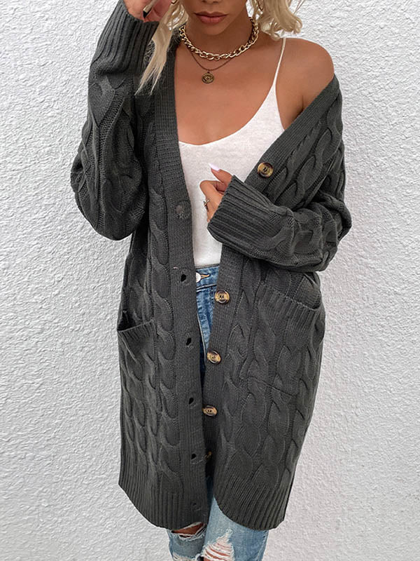 Urban Simple Loose Buttoned Solid Color Jacquard Cardigan Coat - Image 5