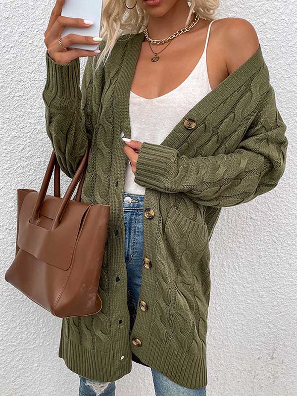 Urban Simple Loose Buttoned Solid Color Jacquard Cardigan Coat - Image 7