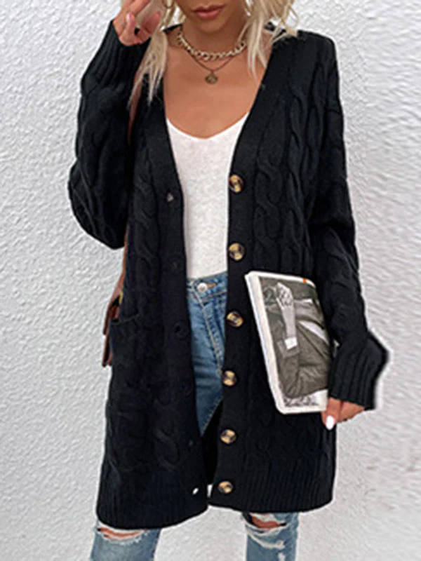 Urban Simple Loose Buttoned Solid Color Jacquard Cardigan Coat - Image 8