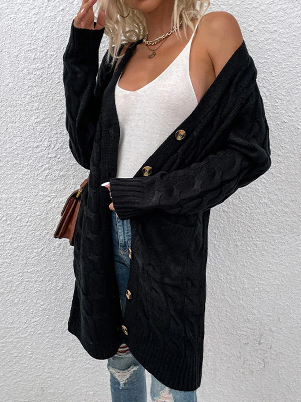 Urban Simple Loose Buttoned Solid Color Jacquard Cardigan Coat - Image 9