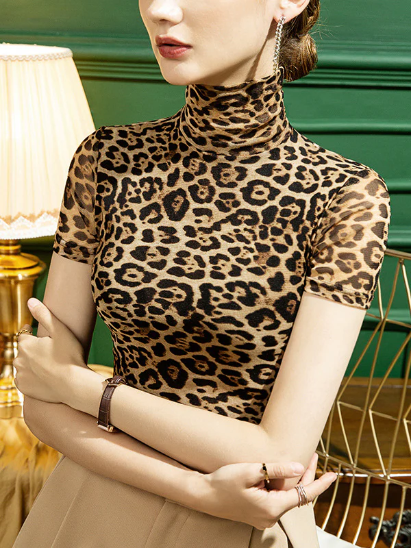 Urban Skinny Leopard High-Neck T-Shirts Tops - Image 2
