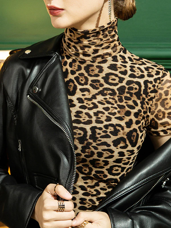 Urban Skinny Leopard High-Neck T-Shirts Tops - Image 4