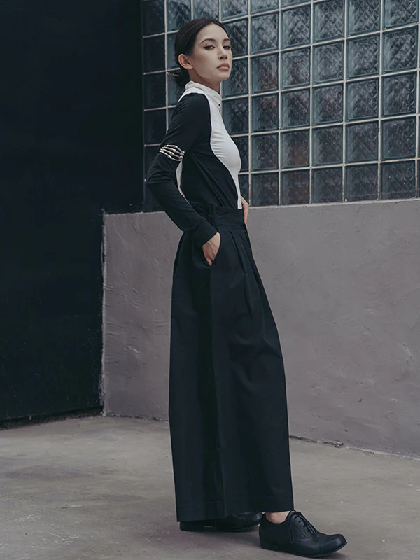 Urban Skinny Long Sleeves Contrast Color Asymmetric Split-Joint High-Neck T-Shirts Tops - Image 16