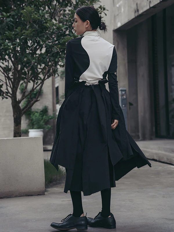 Urban Skinny Long Sleeves Contrast Color Asymmetric Split-Joint High-Neck T-Shirts Tops - Image 18