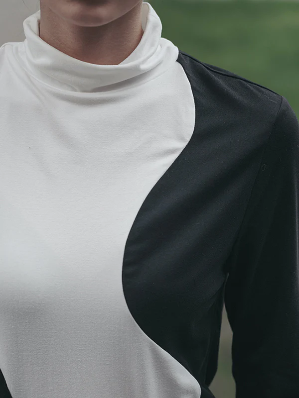 Urban Skinny Long Sleeves Contrast Color Asymmetric Split-Joint High-Neck T-Shirts Tops - Image 19