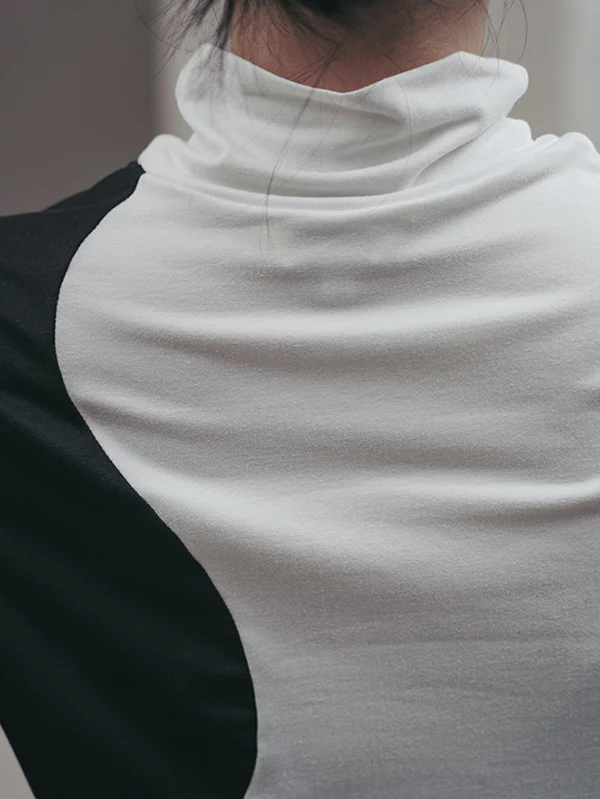 Urban Skinny Long Sleeves Contrast Color Asymmetric Split-Joint High-Neck T-Shirts Tops - Image 21