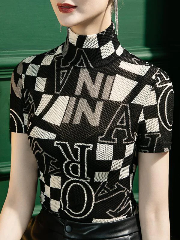 Urban Skinny Printed High-Neck T-Shirts Tops - Image 3