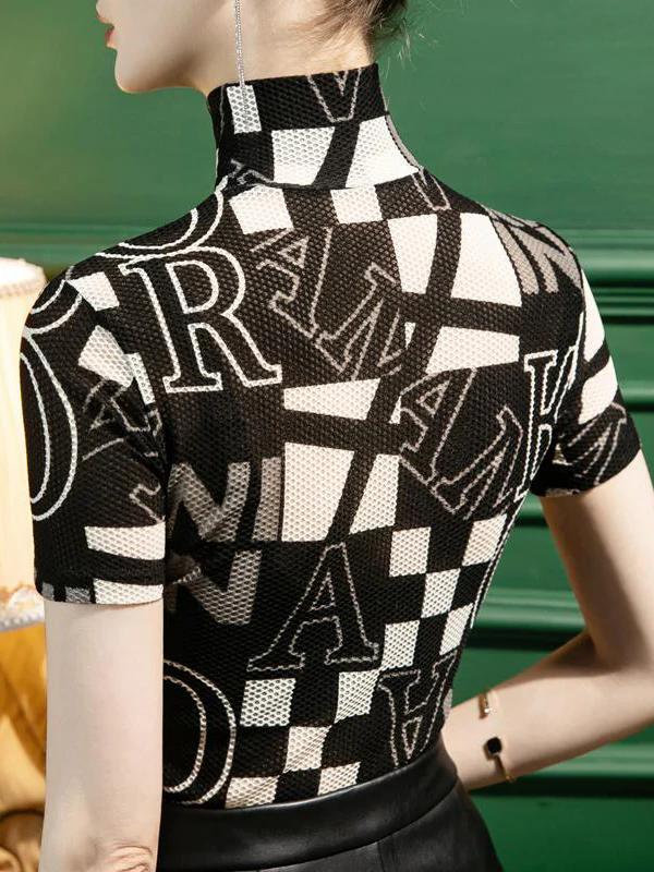 Urban Skinny Printed High-Neck T-Shirts Tops - Image 4